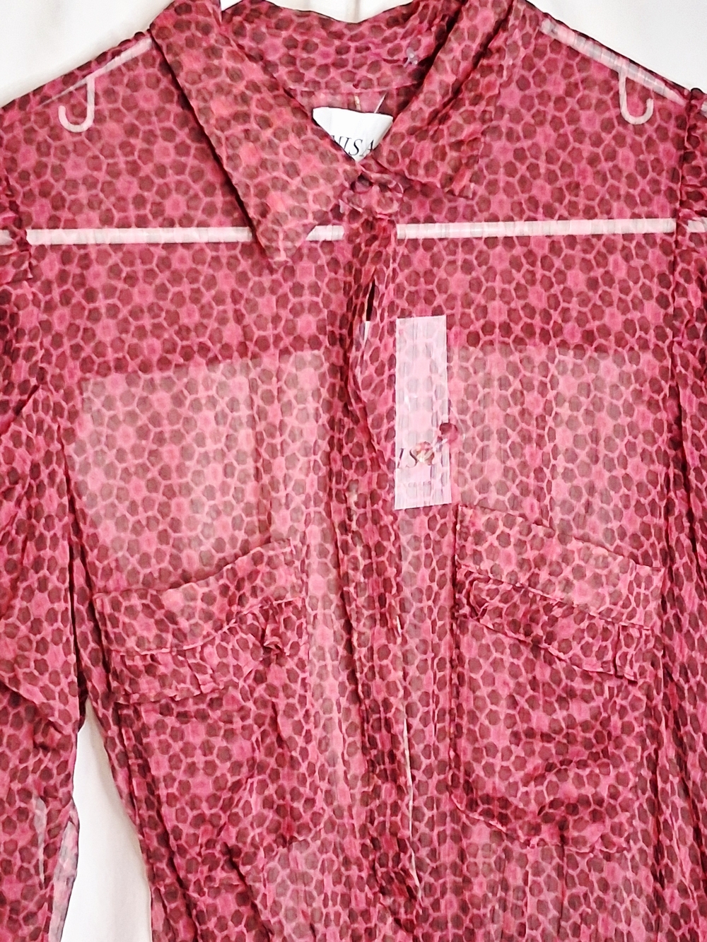 Misa Los Angeles Anika Mini Dress In Cardinal Tile Print S Sheer Chiffon Boho - Picture 3 of 12